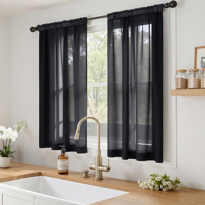 MIULEE Short Sheer Curtains 45 Inches Long, 4 Panels Set, Light Filtering Rod - Image 2
