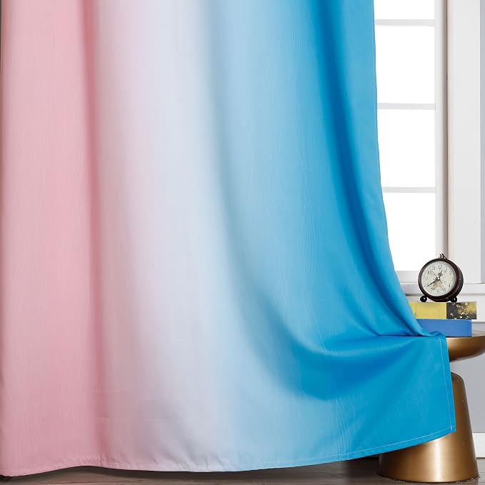Pink and Blue Blackout Curtains 84 Inches Long, Ombre and Wave Line Pattern - Image 6
