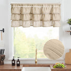jinchan Ruffled Valance Curtain Slubbed Crossed Kitchen Valance Vintage - Image 2