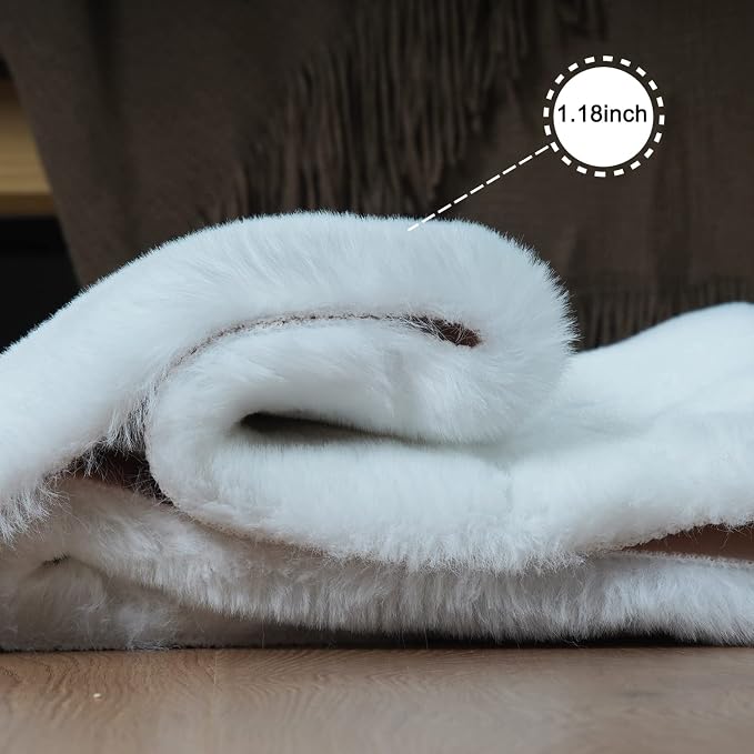 Ghouse Faux Rabbit Fur Round Rug 4ft White Round Rugs - Image 4