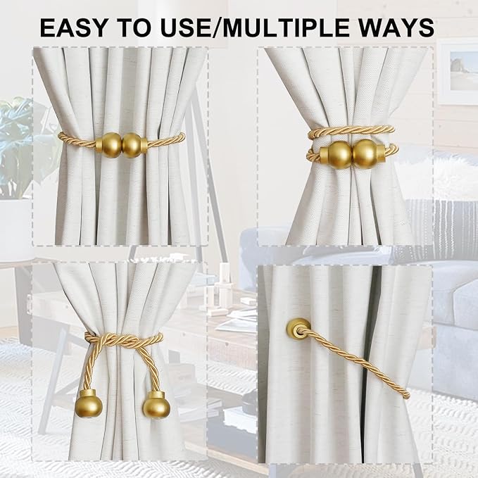 4 Pack Magnetic Curtain Tiebacks Modern Handmade Rope Curtain Tie Backs - Image 4