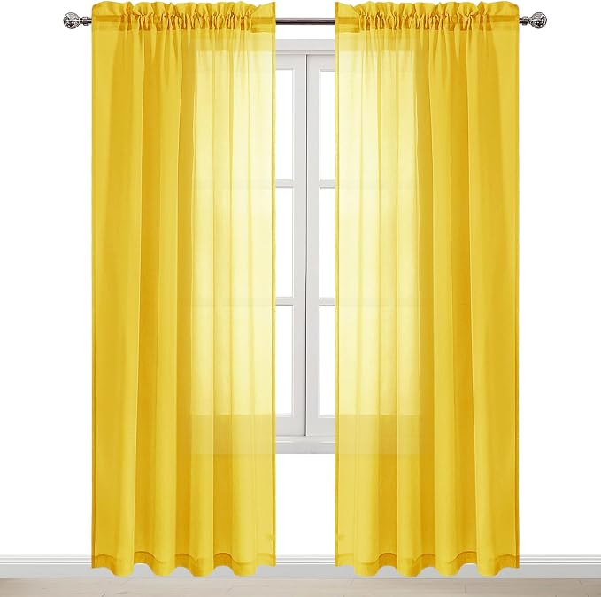 DWCN Yellow Sheer Curtains Semi Transparent Voile Rod Pocket Curtains - Image 9