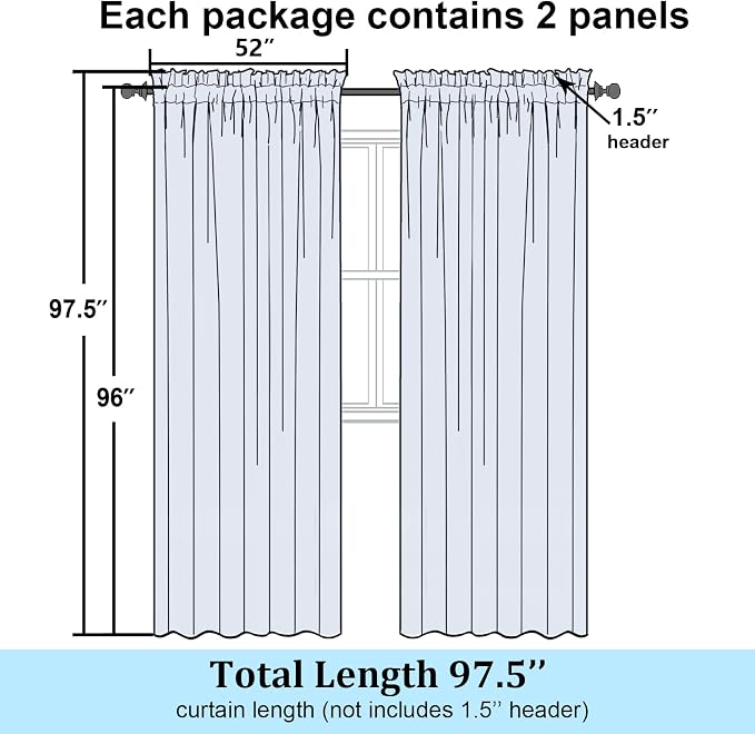 Simplebrand Semi Sheer Black Curtains 96 Inches Long 2 Panels, Light Filtering - Image 2