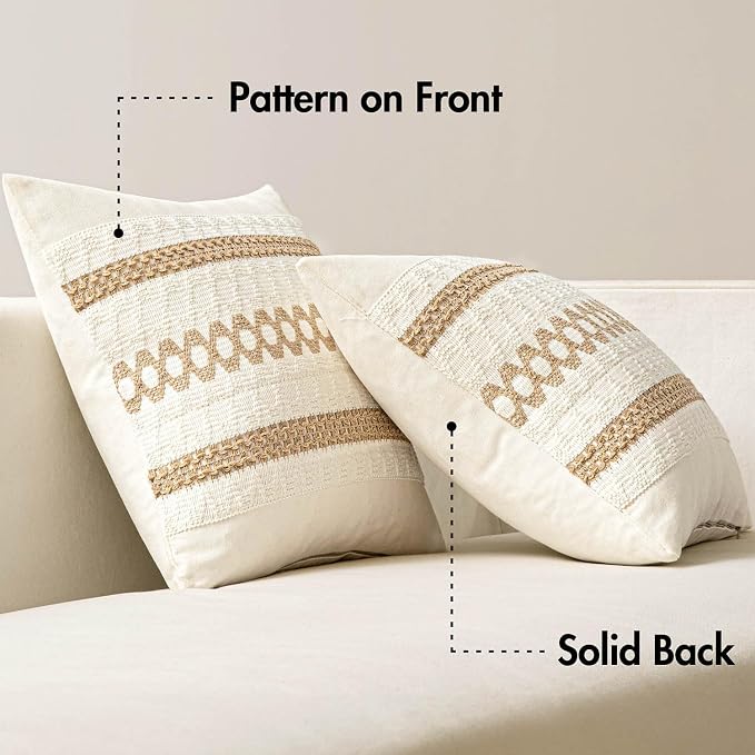 MIULEE Set of 2 Neutral Boho Decorative Pillow Covers 16x16 Inch Farmhouse - Image 6