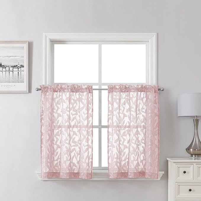 Lecloud Leia Blush Pink Sheer Curtains 2 Pieces, 30 Inch Short Curtains by Lecloud
