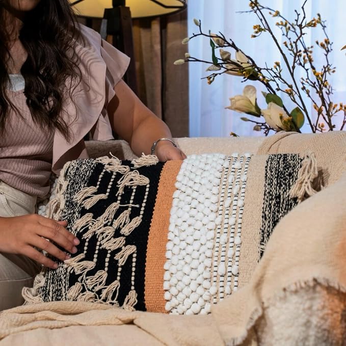 Decorative Boho-Chic Premium Pillow Cover 12x20 Handwoven Tufted Cotton Lumbar - Image 6
