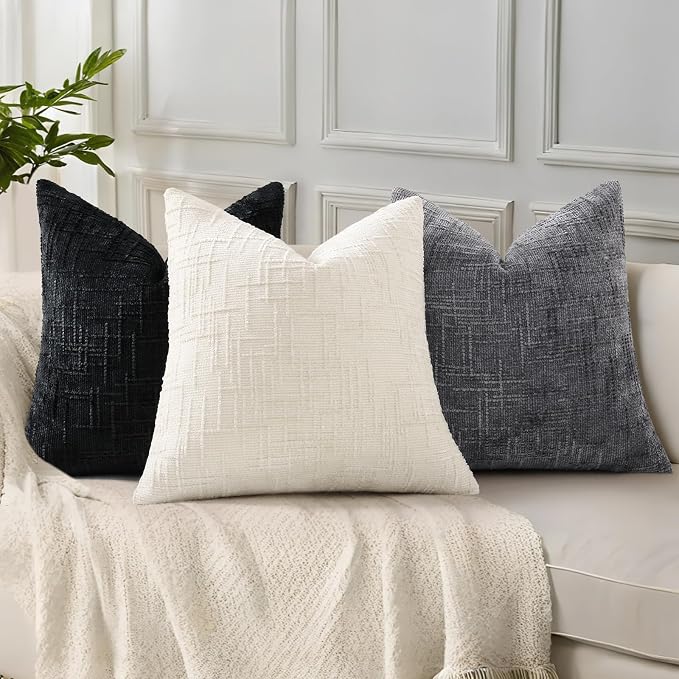 decorUhome Black Chenille Throw Pillow Covers 20x20 Set of 2 Textured Soft Cozy - Image 5