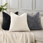 decorUhome Black Chenille Throw Pillow Covers 18x18 Set of 2 Textured Soft Cozy - Image 5