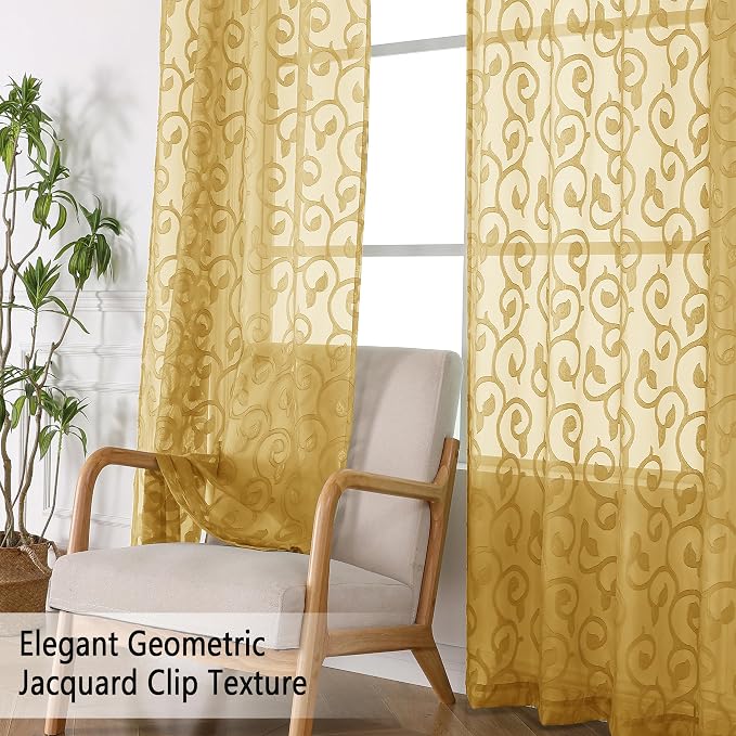OWENIE Furman Semi Sheer Curtains 72 Inch Length 2 Panels Set, Jacquard Pattern - Image 5