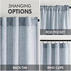 MIULEE Chambray Blue Linen Curtains 84 Inch Length 2 Panels - Image 3