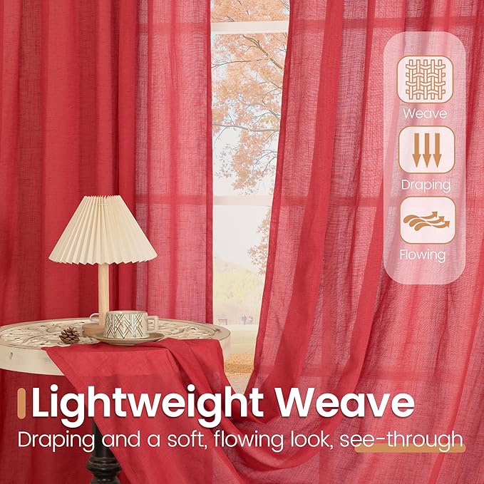 BGment Red Linen Curtains for Living Room 84 Inch Length - Image 4