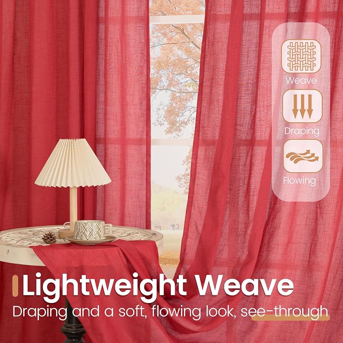 BGment Red Linen Curtains 63 Inches Long - Image 5