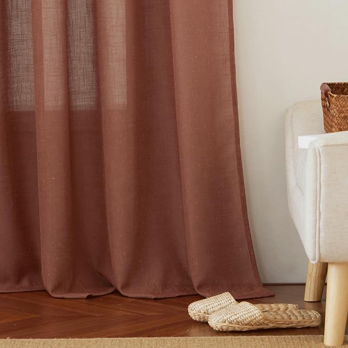 RYB HOME Faux Linen Curtains 102 inches Long, Elegant Textured Sheer Drapes - Image 6