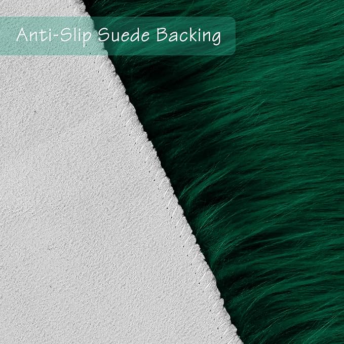 duduta Emerald Green Faux Sheepskin Throw Rug 2x3 ft, Fluffy Shag Small Bedside - Image 3