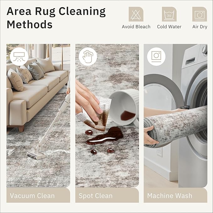 Abstract Rug 8x10 Large Living Room Rugs Neutral Modern Washable Area Rugs - Image 9