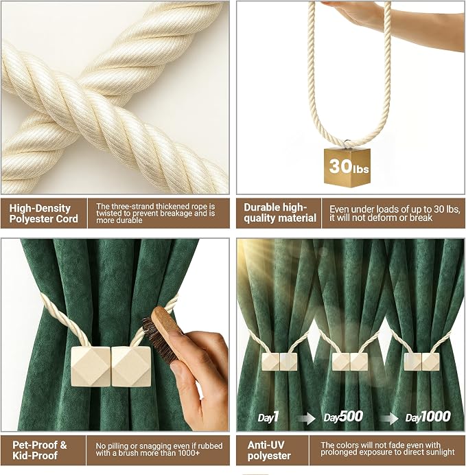 Hion Magnetic Curtain Tiebacks Beige 2pcs, Curtain Tiebacks Buckles Holdbacks - Image 3