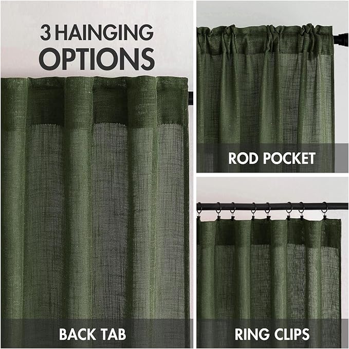 MIULEE Olive Green Linen Curtains 72 Inch Length 2 Panels - Image 3