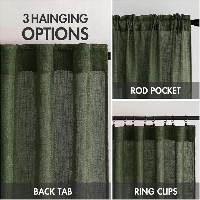 MIULEE Olive Green Linen Curtains 120 Inches Long - Image 3