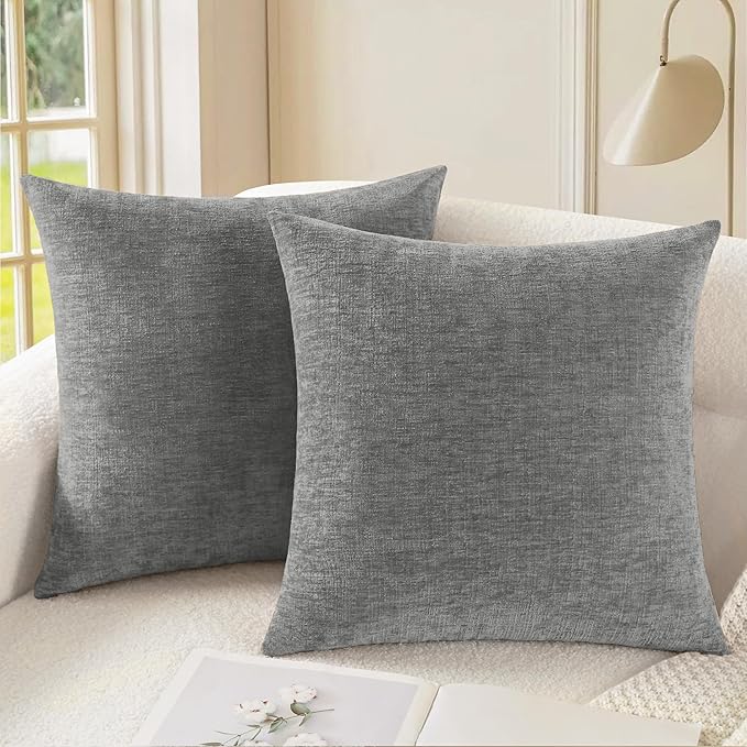 CaliTime Throw Pillow Covers Decorative 18 X 18 Inches Pack of 2 Cozy Chenille by CaliTime