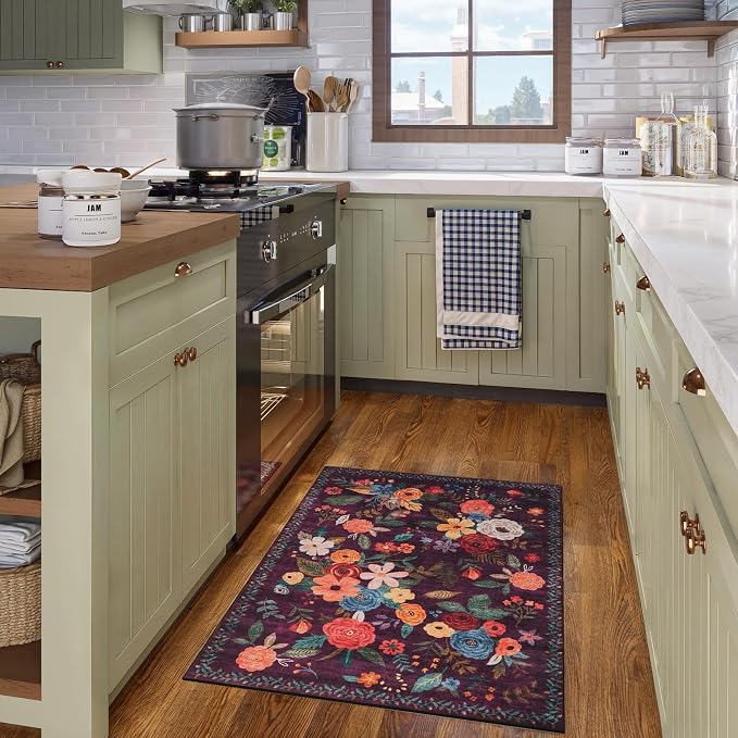 Floral Rug for Entryway, 2X3 Washable Kitchen Mat Ultra-Thin Soft, Non-Slip - Image 3