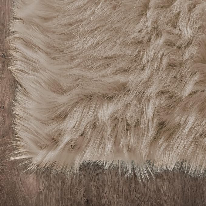 Latepis Round Rug 6.7ft Light Brown Beige Faux Fur Circle Rugs Washable Shag - Image 5