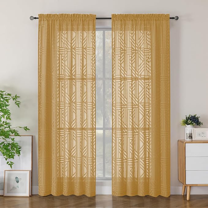 Simplebrand Semi Sheer Gold Curtains 84 Inches Long 2 Panels, Light Filtering by Simplebrand