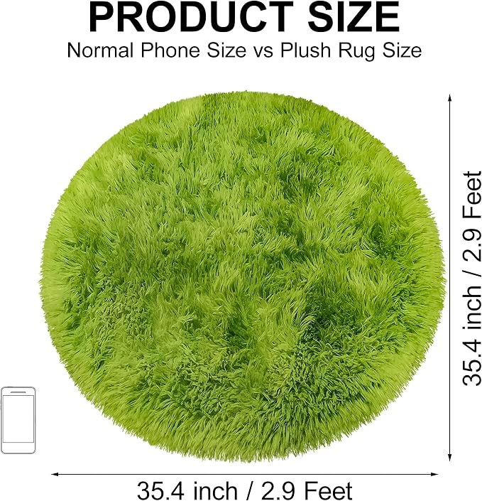 Tie Dye Green Round Rugs Small 3x3 ft Fluffy Circle Rug Furry Carpet Shaggy - Image 2