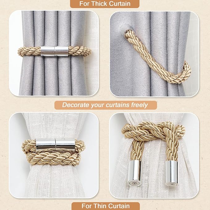 NICEEC 6 Pack Strong Magnetic Curtain Tiebacks Modern Simple Style Drape Tie - Image 6