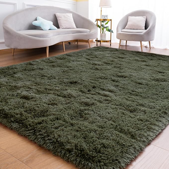 Goideal Fluffy Rug for Bedroom Living Room, 7x10 Olive Green Area Rugs by Goideal