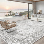 Grey White Area Rugs 10x14 Living Room, Non Slip Machine Washable Floral Rugs - Image 8
