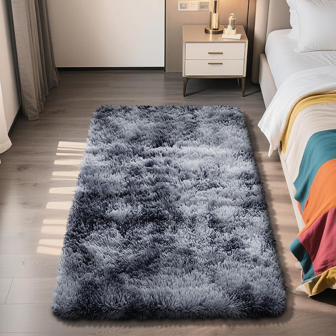 Shag Area Rug for Bedroom 3x5, Tie-Dyed Black Fluffy Area Rugs for Living Room - Image 7