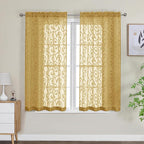 OWENIE Furman Gold Sheer Curtains 45 Inch Length 2 Panels Set - Image 2