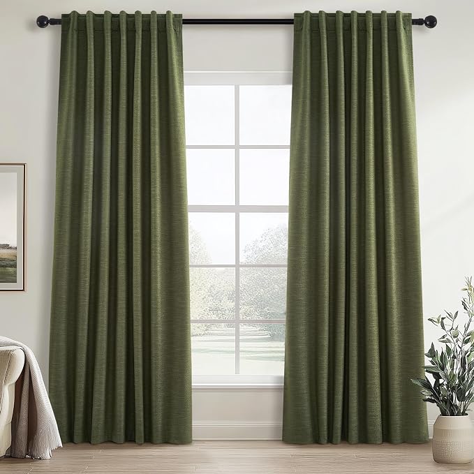 Topfinel 94 Inches Long Flax Custom Blackout Linen Curtains, Viral Pinch by Topfinel