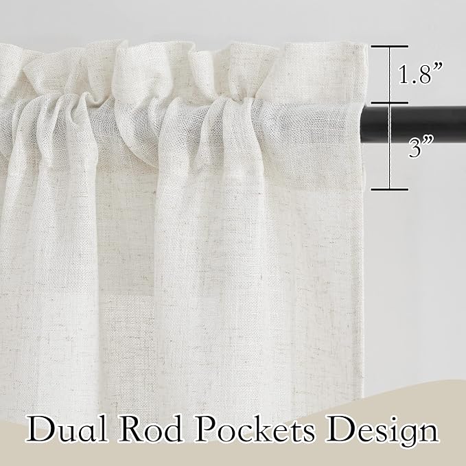 RYB HOME Kitchen Curtains Over Sink 36 inches Length, Linen Blend Semi Sheer - Image 2