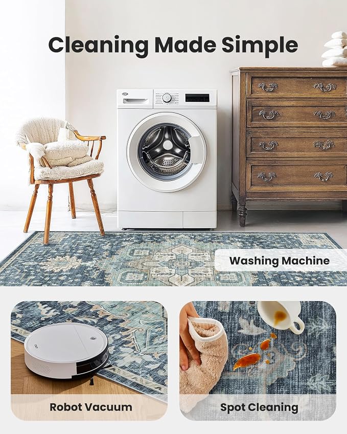 AMADA HOMEFURNISHING 8x10 Washable Area Rug, Low-Profile Large Area Rug - Image 4