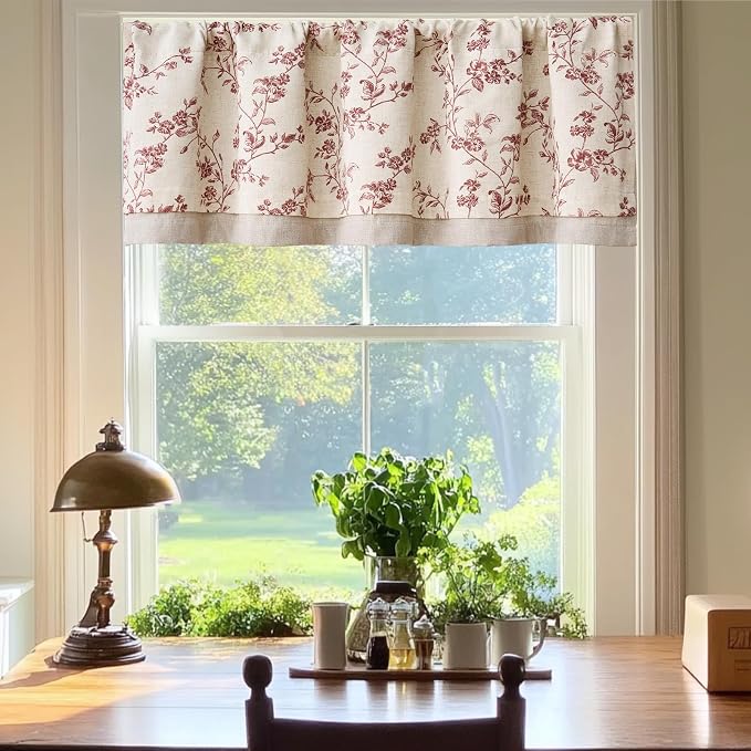 jinchan Linen Valance Curtains for Windows 16 Inch Christmas Decorations Floral - Image 3