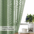 Simplebrand Sage Green Semi Sheer Curtains 45 Inch Length 2 Panels, Geometric - Image 2