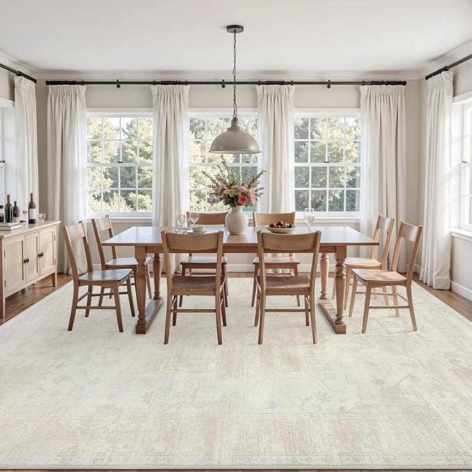 8x10 Area Rugs for Living Room: Vintage Boho Neutral Washable Rug Indoor Soft - Image 3