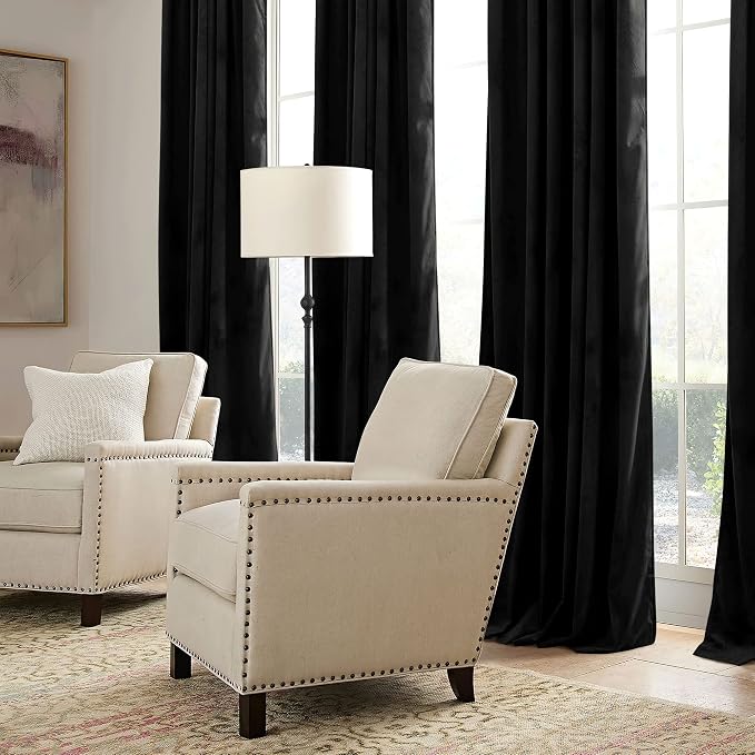 RYB HOME Black Velvet Curtains 108 inch, W52 x L108 inch, 2 Panels - Image 5