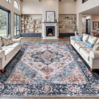 SERISSA Washable Rugs 9x12 Area Rugs, Large Non-Slip Blue Orange Living Room Rug by SERISSAHomeDecorCollection