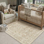 4x6 Washable Area Rug for Living Room Bedroom Vintage Beige Soft Low Pile - Image 3