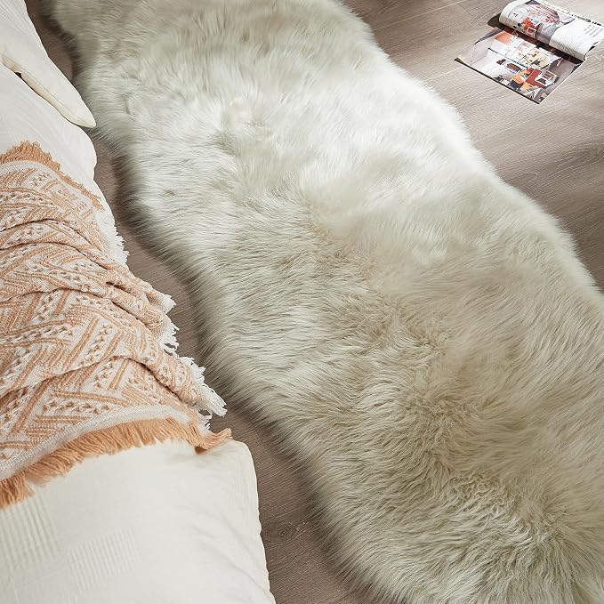 AMTOVO Faux Sheepskin Rug, Light Grey Ultra Soft Fluffy Shag Area Rug, 2 x 6 ft - Image 8