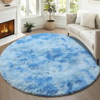 ONASAR Tie-Dye Blue Round Area Rug 4ft, Soft Bedroom Circle Rugs Floor Mats - Image 3