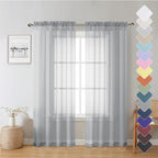 Lecloud Living Room Light Grey Sheer Curtains 72 Inch Long 2 Panels, by Lecloud