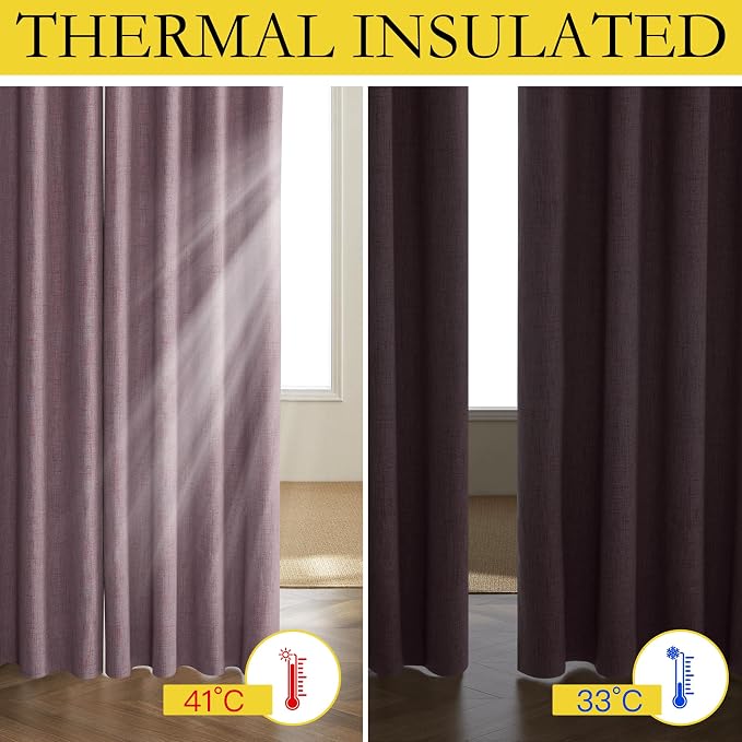 NICETOWN Chaise Mauve Vintage Linen 100% Blackout Curtains - Image 3