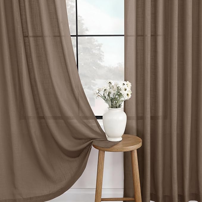 Chocolate Brown Linen Curtain 84 inch Length 2 Panels Set Back Tab Light - Image 4