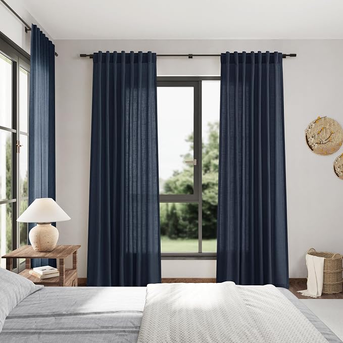 Extra Long Vintage Blue Linen Curtains 120 Inch - Image 7