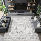 Grey White Area Rugs 9x12 Living Room, Washable Rug Non Slip Floral Low Pile - Image 2