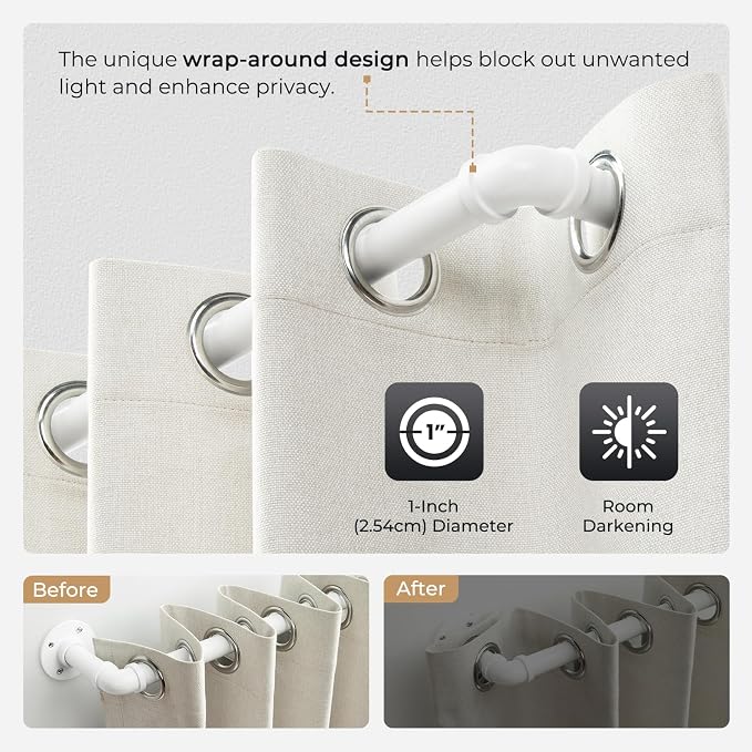 Zeerobee Curtain Rods for Windows 32 to 72, 1 Inch Industrial Wrap Around White - Image 3