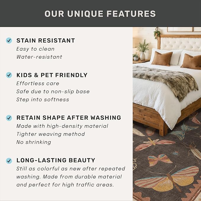 Brown Washable Area Rug for Living Room - Image 6